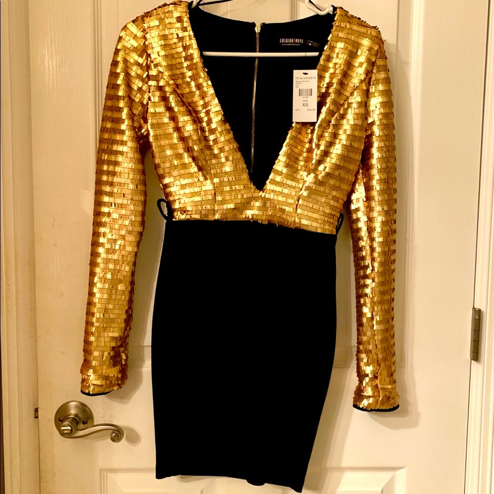 Xs gold & back mini dress